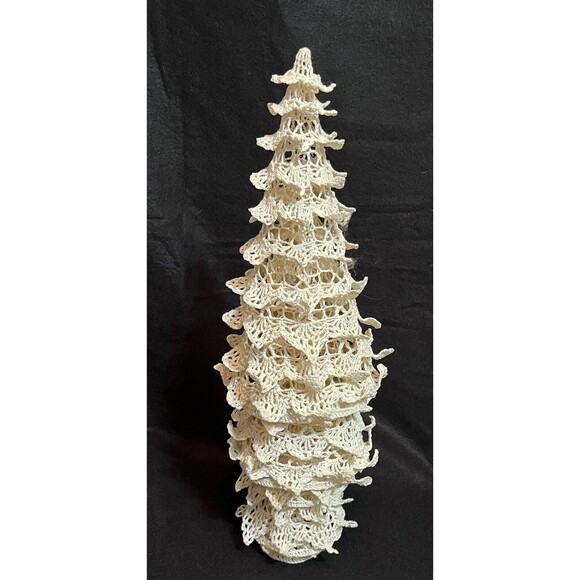 5 Vtg Handmade White Crochet Christmas Starched Trees Decor Varied Heights 5-8in - Picture 5 of 9
